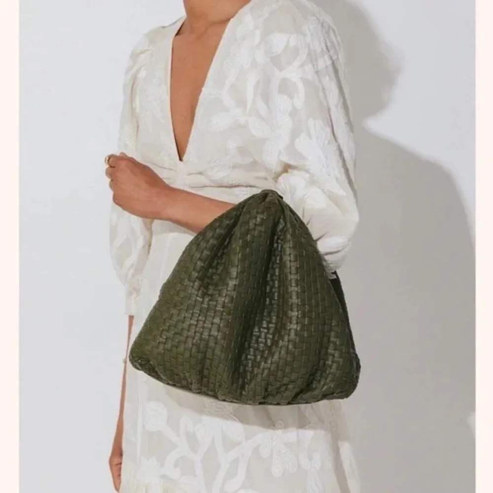 HTF NWT Cleobella Nia Woven Handbag Leather Dark Green
